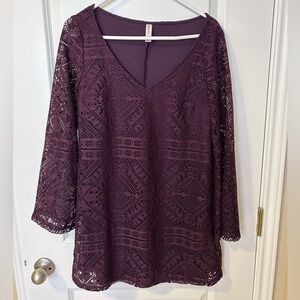 Tunic style crochet look dress, purple